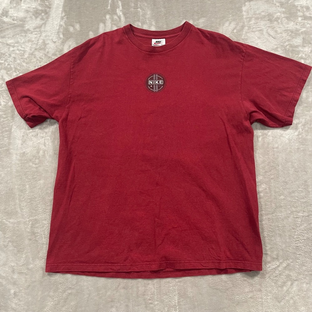 Vintage Nike Shirt Mens Large Red Made in USA Check Swoosh Embroidered Logo